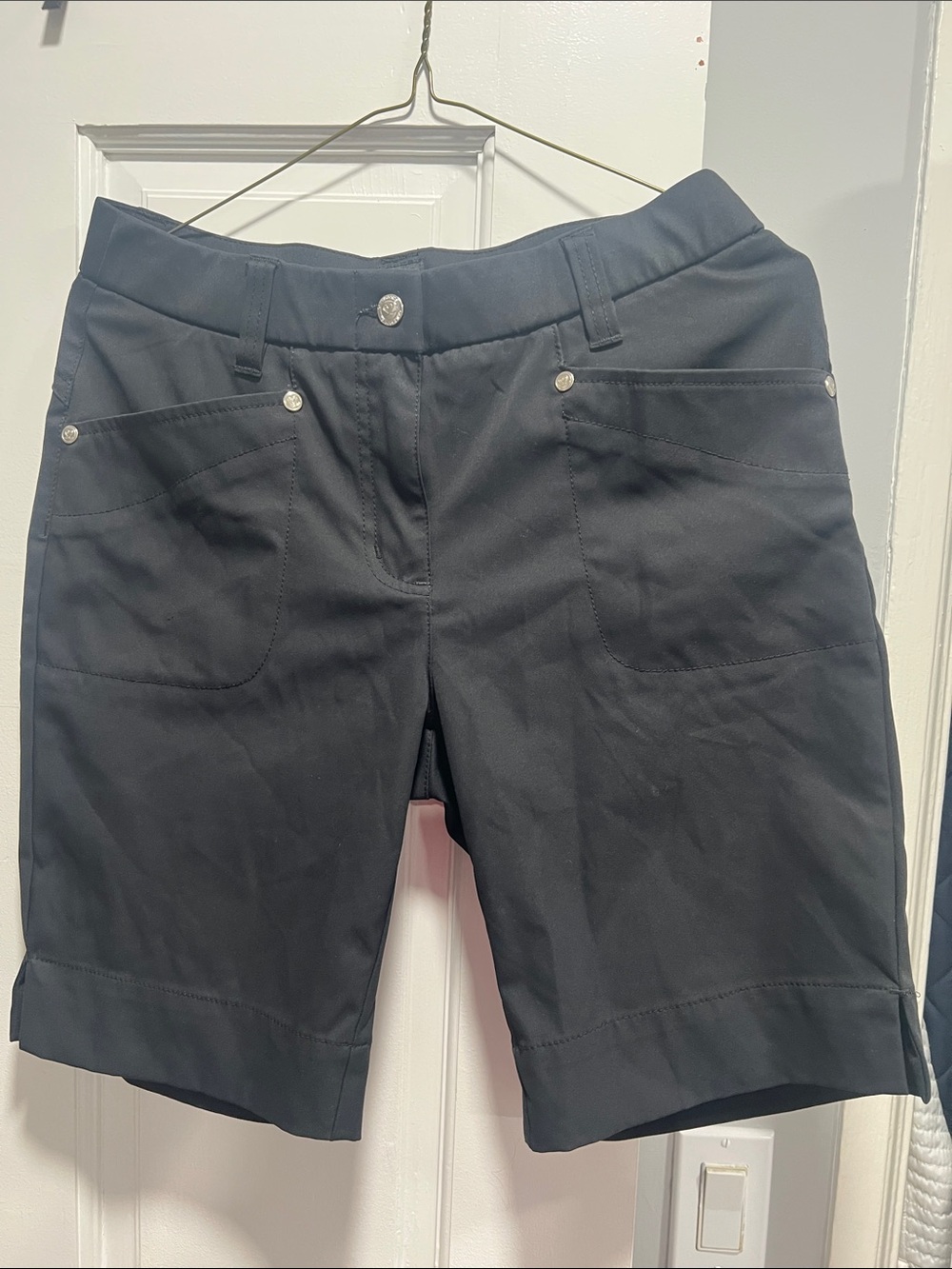 Daily Sports Black Bermuda Shorts with Front Patch Pockets